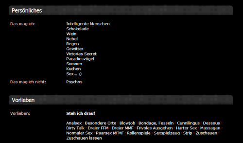 Joyclub Profil / Vorlieben